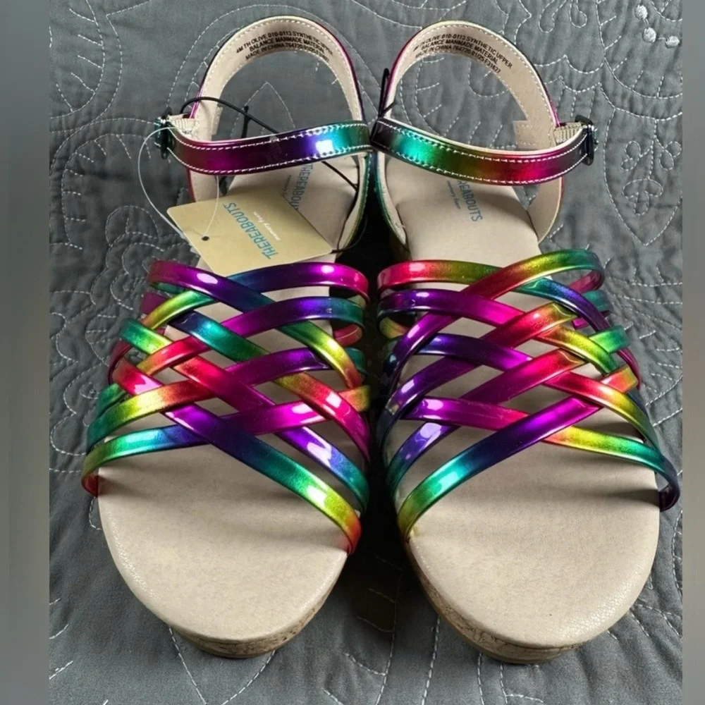 Thereabouts Girls Olive Metallic Multi Wedge Sandals NWT Size Big Girls 4